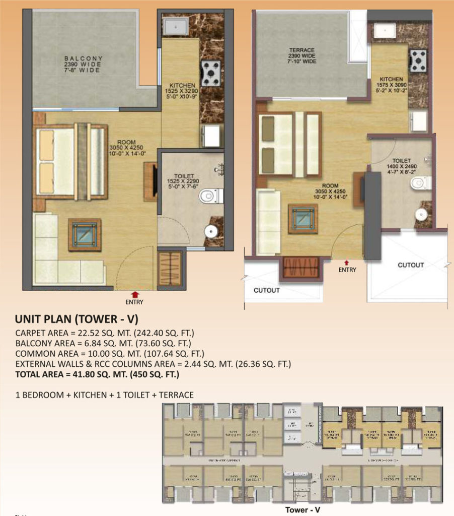 1 BHK - 450 SQ.FT.