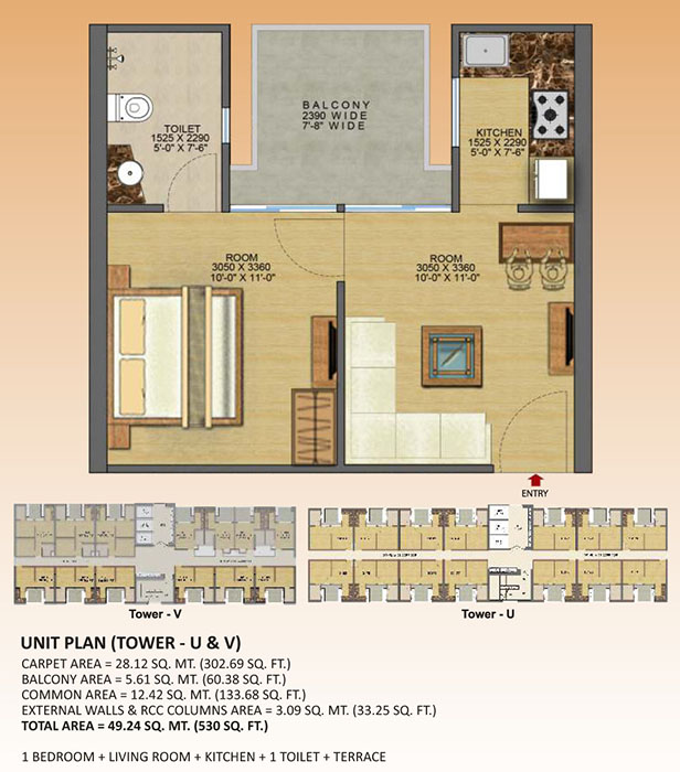 1 BHK - 530 SQ.FT.