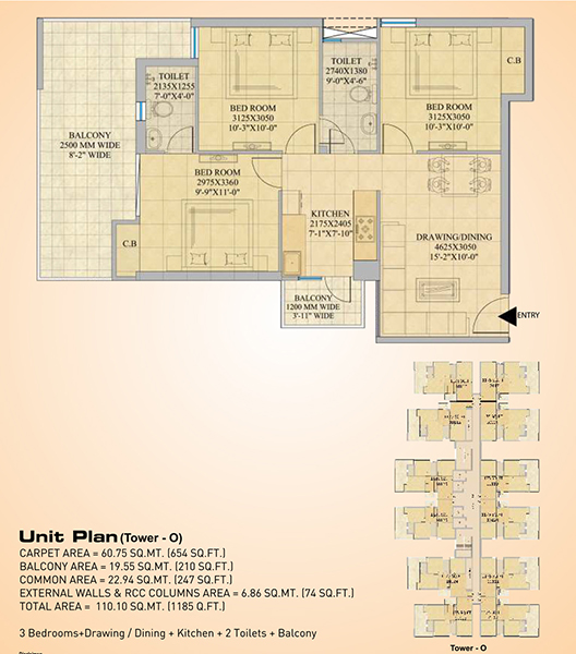 3 BHK - 1185 SQ.FT.