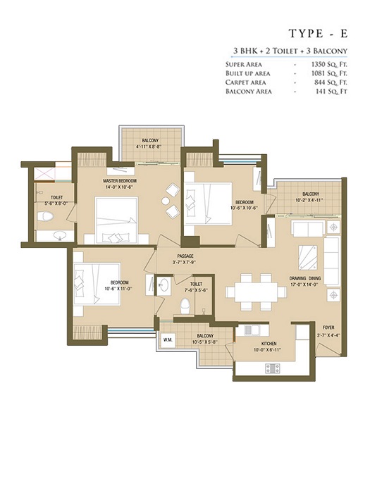3 BHK + 2 T + 3 BALCONY