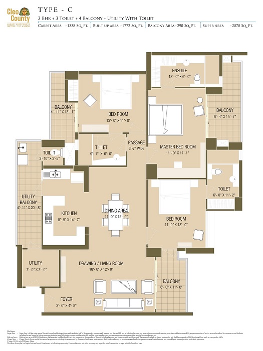 3 BHK + 3 T + 4 B + UTILITY