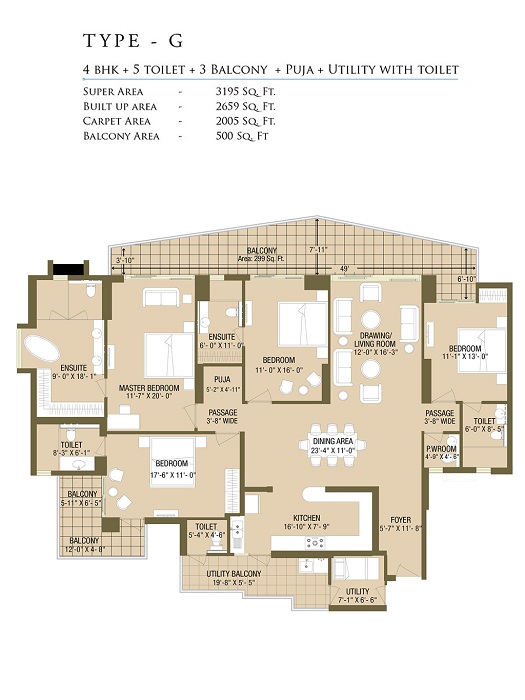 4 BHK + 4 T + 3 BALCONY + PUJA + UTILITY